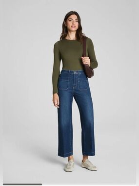 SPANXshape® Authentic 360 Cropped Wide Leg Jeans with Patch Pockets large